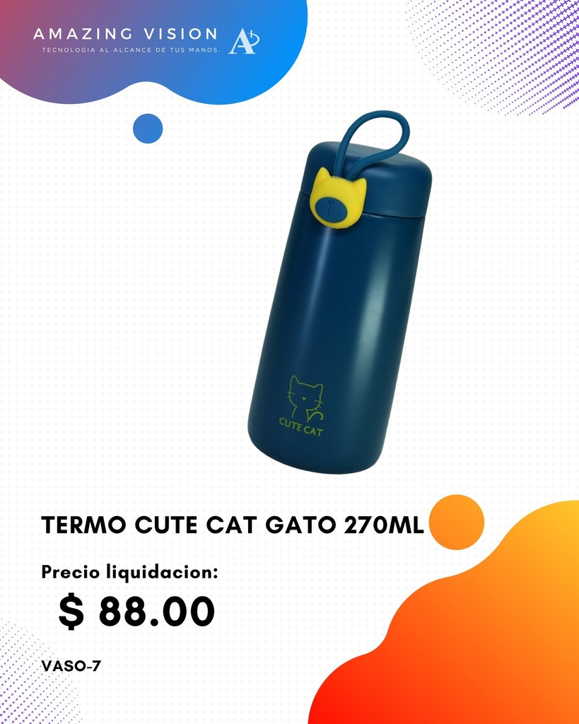 (VASO-7)VASO TERMO CUTE CAT GATO 270ML