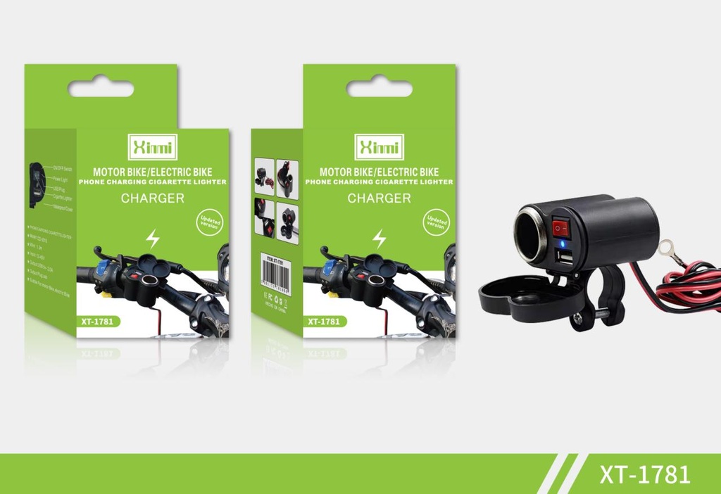 XT-1781 (YF-112)CARGADOR PARA MOTOCICLETA CON ADAPTADOR PARA PLUGIN