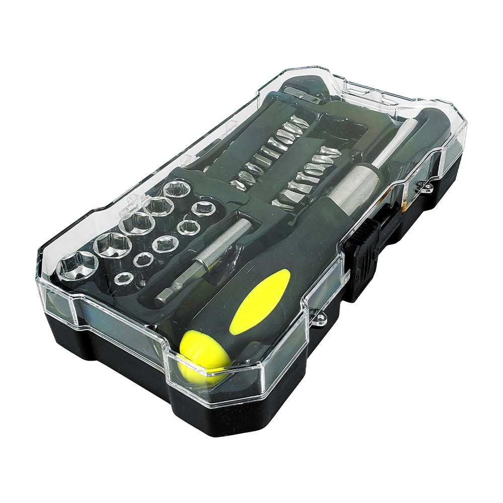 DJ-1141 Estuche con desarmador + 20 puntas intercambiables y 10 dados de diferentes medidas