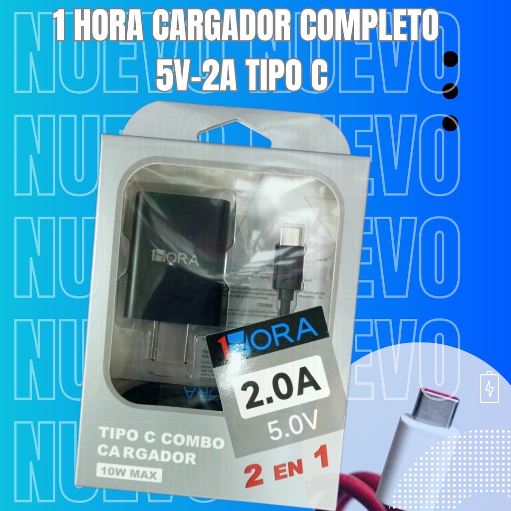 GAR080 1HORA CARGADOR COMPLETO 5V 2A TIPO C (NEGRO)