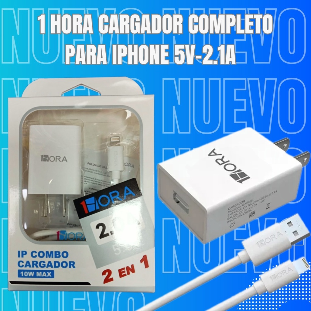 GAR088B 1 HORA CARGADOR COMPLETO PARA IPHONE 5V-2.1A
