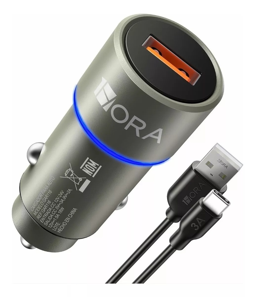 GAR116 Cargador Para auto con cable 18W 1Hora