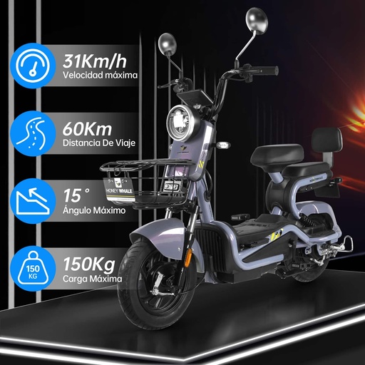 [WHALE KC] MOTOBICI ELÉCTRICA HONEY WHALE KC GRIS TORNASOL