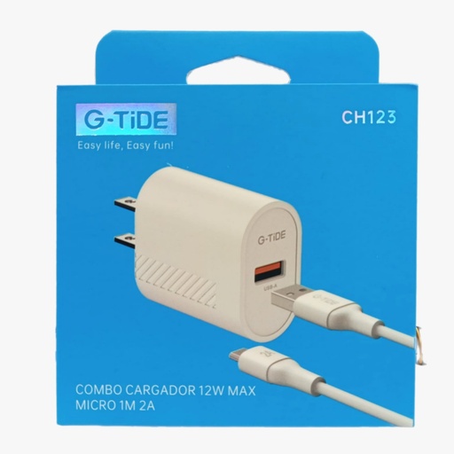 [CH123] CH123-CH120 Cargador Completo 12W USB A-V8 1M