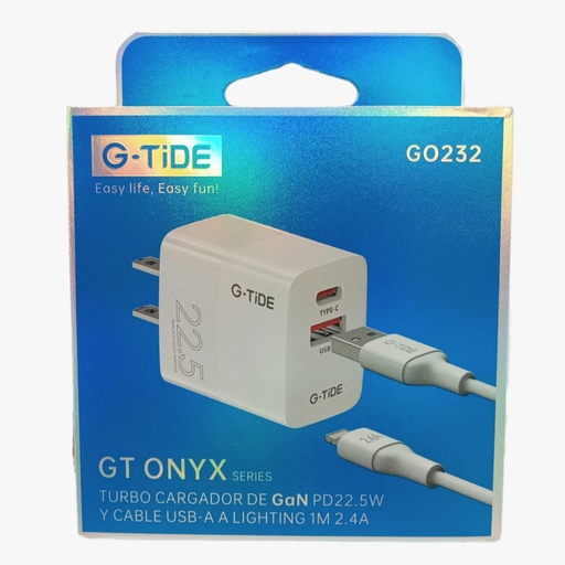 [GO232] GT ONYX GO232 Cargador Completo  Tipo Lighting 22.5W 1M